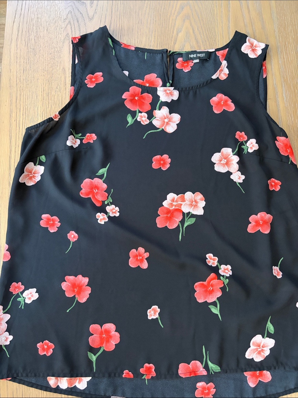 Nine West Black Floral Sleeveless Camisole with Red & Pink Blossoms